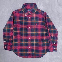 POLO RALPH LAUREN Red Green Tartan Plaid Button Down Shirt Size 3/3T Logo Preppy