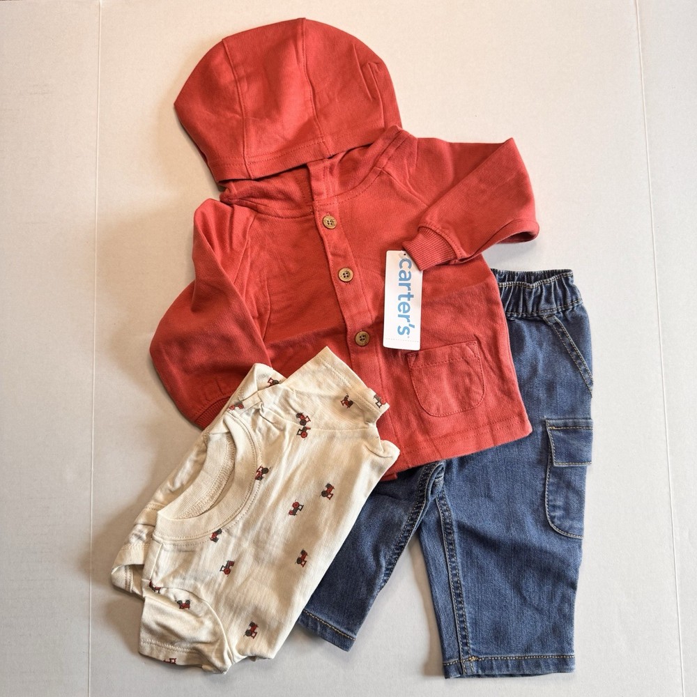 BNWT Carters | 6 Months | 3-Piece Jeans & Cardigan Set | Denim Blue & Red