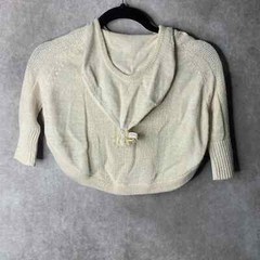 Mudpie Sweater Girls Small 12M-18M Beige Metallic Pullover Tassel Neck Knitted