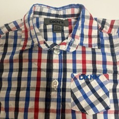 DKNY Baby Boy Dress Shirt Size 3-6 Months Red White Blue Black Plaid Button Up