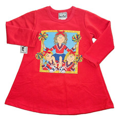 Vintage Zoodles Long Sleeved T Shirt Dress Size 3T Red Cheerleaders Pom Poms NWT