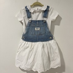 OshKosh B’Gosh Toddler Girl 2T Denim Overall Dress Eyelet Bib Set