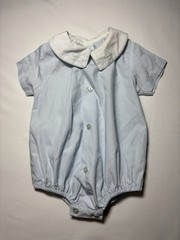 Auraluz Newborn Blue/White Collared Button Romper One-Piece SS
