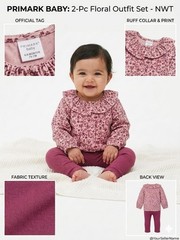 Primark Baby Girls Floral Outfit Set Long Sleeve Blouse Top & Ribbed Leggings