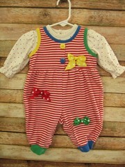 Vintage Girls Colorblock Ribbon BOWS Stripped Romper 3-6 Mo. Retro Small Steps