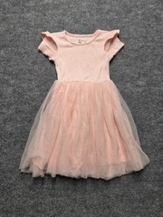 Tucker + Tate Frock Girls Sz 3 Pink Ribbed Knit Tulle Skirt Flutter Sleeve Dress