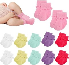 12 Pairs Preemie Socks Girls and Boys Premature Ruffle Turn Cuff Cotton Socks…