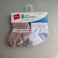 Hanes Pure Comfort Infant Boys Ankle Socks 6 Pairs Organic Cotton 6-12 Months
