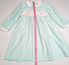 Petit Pomme Toddler Girls Size 2T Light Green Smocked Long Sleeve Dress VTG