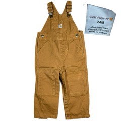 Carhartt Kids Toddler Tan Canvas Double Knee Bib Overalls Brown 24M