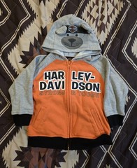 Harley Davidson Full Zip Hoodie Spellout Bear Ears Face Fleece Toddler Size 3T