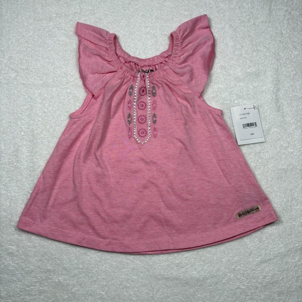 Hudson Dress Toddler Girls Size 24 Months Pink Flutter Sleeve Embroidered NEW