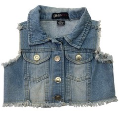 Girls 3T Toddlers Denim Jean Vest Faded Cowgirl Fringe Hem Sleeveless Jacket
