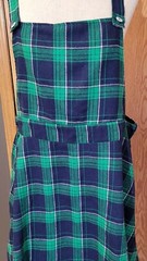 Vintage Jumper Dress Womans Plaid Pinafore Green Blue LG-XL 1970’S Mid-Length