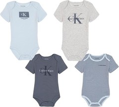 Calvin Klein baby-boys 4 Pack Bodysuits Size 0/3M, 3/6M, 6/9M, 12M, 18M