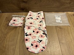New Super cute Pink Black White Flower Swaddle Wrap Sleep sack + Hat 0-6 Months