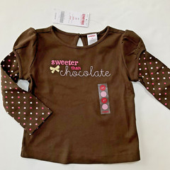 NWT Gymboree SWEETER THAN CHOCOLATE Brown Top Shirt Polka Dot sleeves Size 2 2T