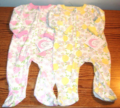 (2) Infant Baby Girl size 0-3 Month Zip-up Sleepers – Strawberries / Lemons NWTs