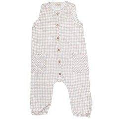 Buho Baby Organic Cotton Sleeveless Jumpsuit 24 Months White Brown Check Gauze