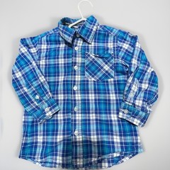 Blue Windowpane Plaid Long Sleeve Button Up Shirt Boy Toddler Sz 2T