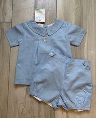 New! The Oaks Apparel Co Classic Baby Blue Heirloom Linen Short Set Boys 18M