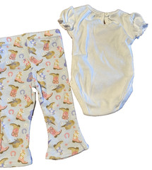 0-3-6 mo baby girls CUTEST LITTLE COWGIRL Bodysuit & Flare Leggings Western Set
