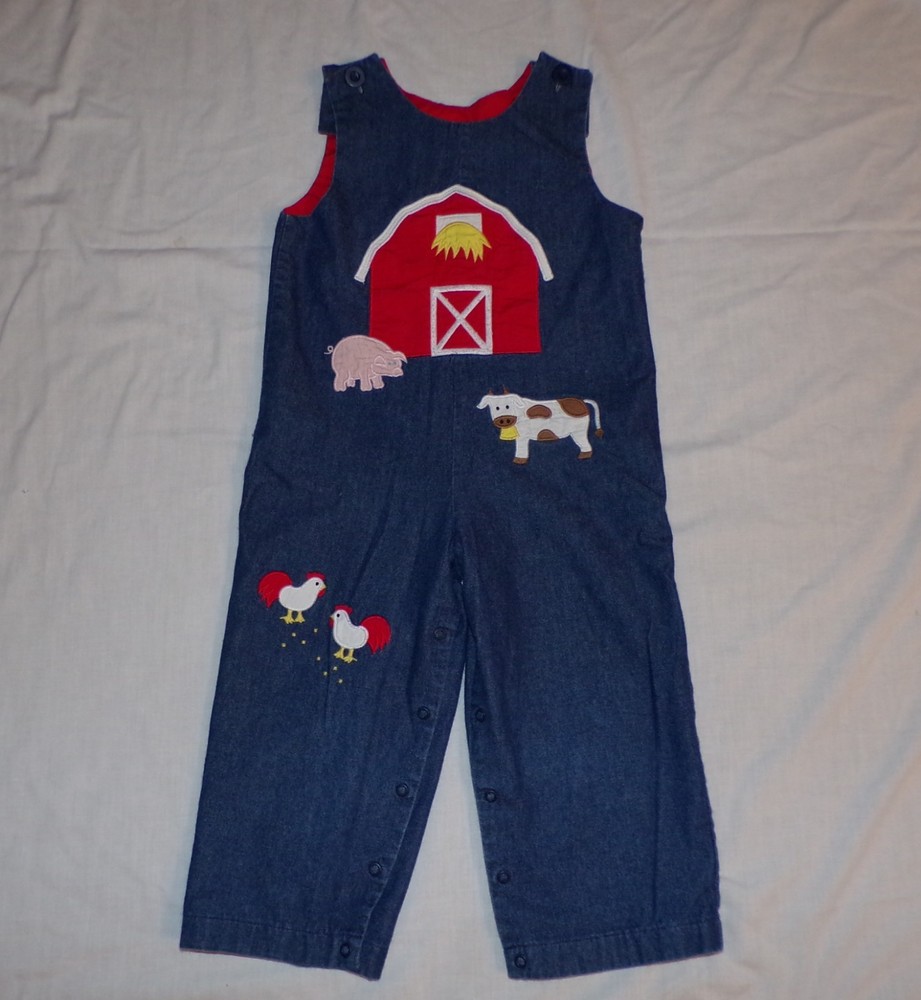 KELLYS KIDS Denim Barnyard Farm Animals Cow Pig Chickens Longall Romper Boys 4