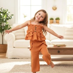 9-12 Months Girl Clothes Baby Summer Toddler Outfits Cute Bow Button Ruffle C…