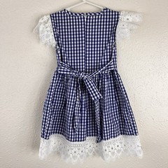 BMG Apple Applique Royal Blue Smocked Gingham Dress Lace Toddler Girls Size S 3T