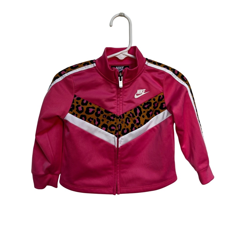 Nike Baby Girl’s Track Jacket Pink Leopard Print Full Zip White Stripes 18M