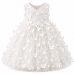 Laurenza’s Toddler Girls Belle White Butterfly Applique Flower Girl Dress