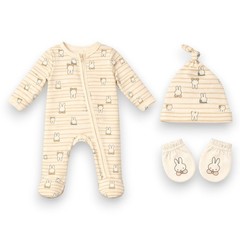 Miffy Baby Boys’ 3-Piece Footie Coverall /Mittens & Hat Size NB 3M 6M 9M
