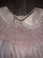 Vintage Polly Flinders Pink Hand Smocked White Lace SS Baby Dress Size 12m