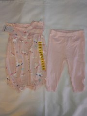 Carter’s Baby Girl two piece romper pants Outfit-Size 6 Months pink unicorns