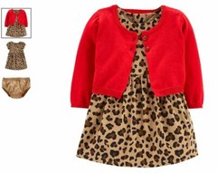 New Carter’s 18m Girls 2 Piece Cheetah Leopard Kitty Cat Dress & Cardigan Set