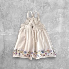 Vintage OshKosh B’gosh White Overall Dress Embroidered Beach Village Scene 3XL