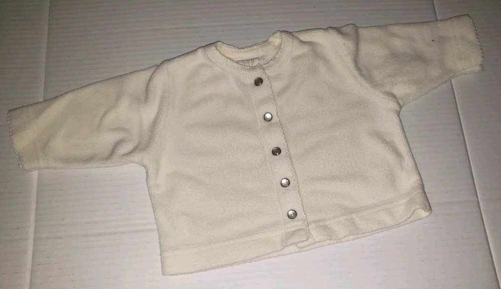 Baby Gap Off White Cream Ivory Pearl Button Fleece Coat Size XS 0-3 months