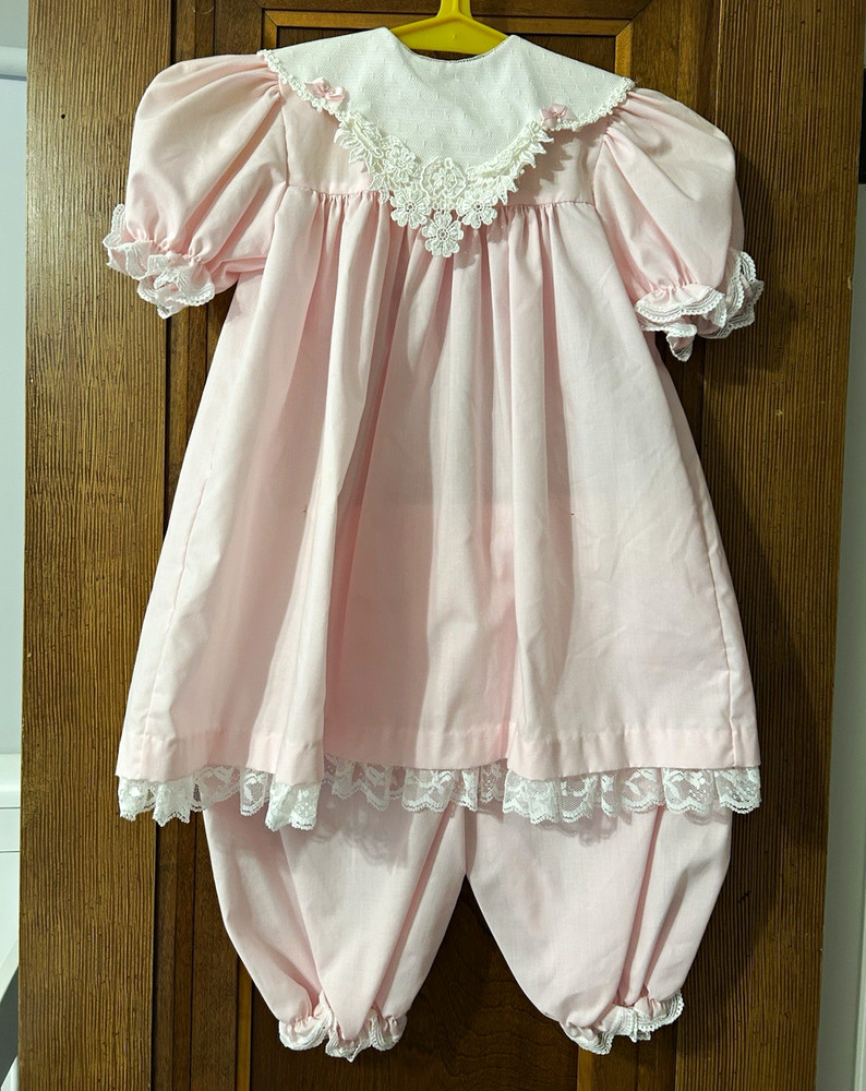 Bryan Flinders Girls Pink/White Lace Ruffle 2pc Dress Pants Set 4T B632T Vintage