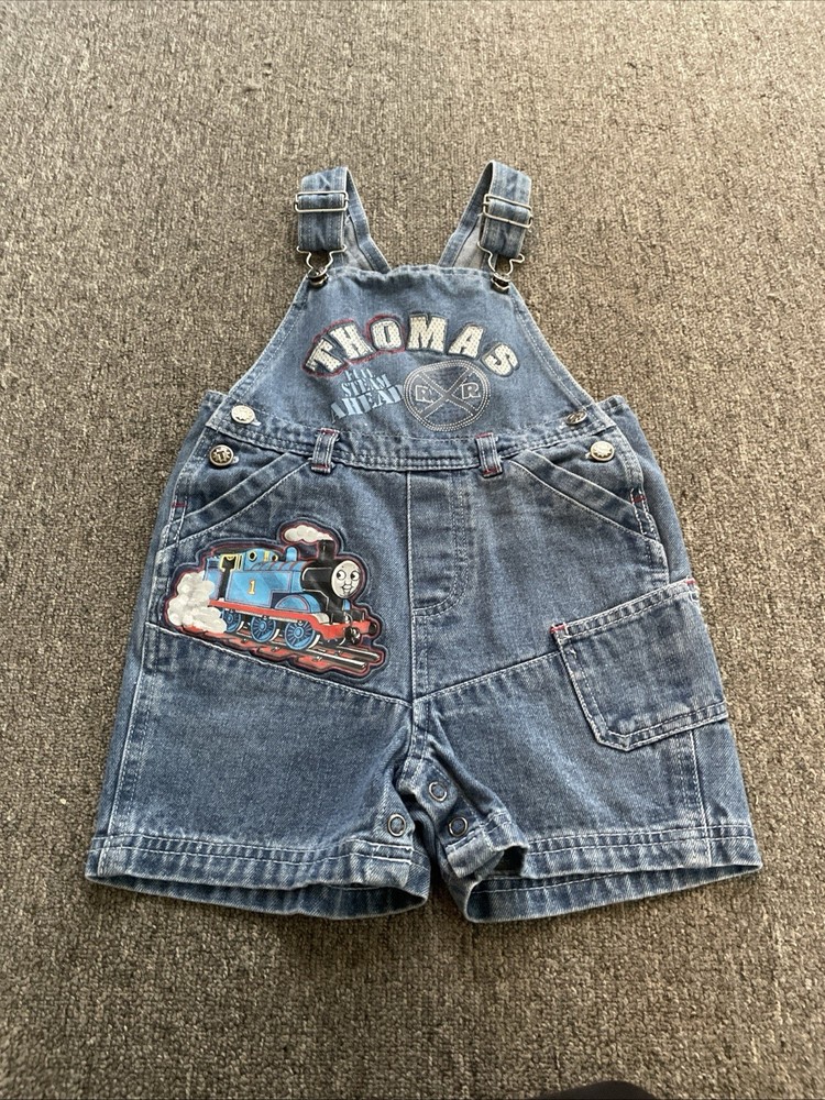 Thomas & Friends Train Denim Overall Shorts Blue 100% Cotton 24M Full Steam