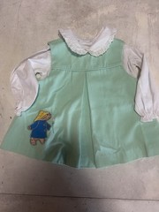 Vintage Paddington Bear Mint Green Jumper Dress And Collar Shirt Size 24 Months