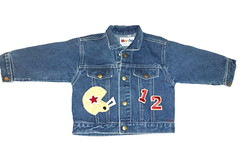 Boys vintage MARSHA embellished blue jean jacket 3 3T football denim applique