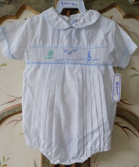 NWT Feltman Brothers 24 mo blue embroidery smocked lace bubble romper boat ocean
