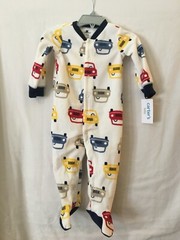 New Carter’s Car Fleece Pajama PJs Footie Sleeper Infant Boy White 9M