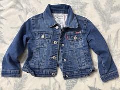 Levi’s Denim Trucker Jacket Girls 18 Months Pink Hearts Ruffle 18M Blue Jean