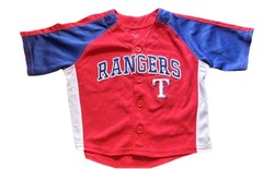 Team Athletics Texas Rangers Baby Jersey 18M Button Front V-Neck Short Sleeve