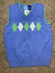 Goodlad Toddler Boy 3T Sweater Vest V-Neck Argyle Green/Blue/White Cotton Preppy