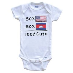 50% American 50% Cambodian 100% Cute Cambodia USA Flags One Piece Baby Bodysuit