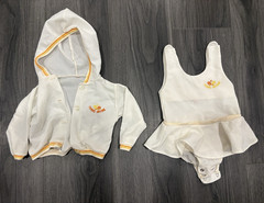 Girls 2-Piece White Hooded Hoodie & Bodysuit Set Tennis Cotton Knit One Size