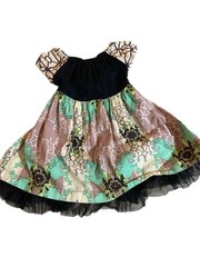 Maisonnette Unicorn Print Girl’s Dress Lace Hem Colorblock Equestrian 2T Party
