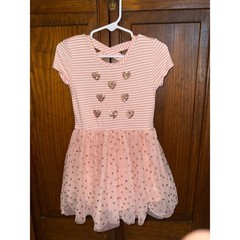 btween Girls Pink Striped Sequin Heart Tulle Tutu Dress 3T Crisscross Back